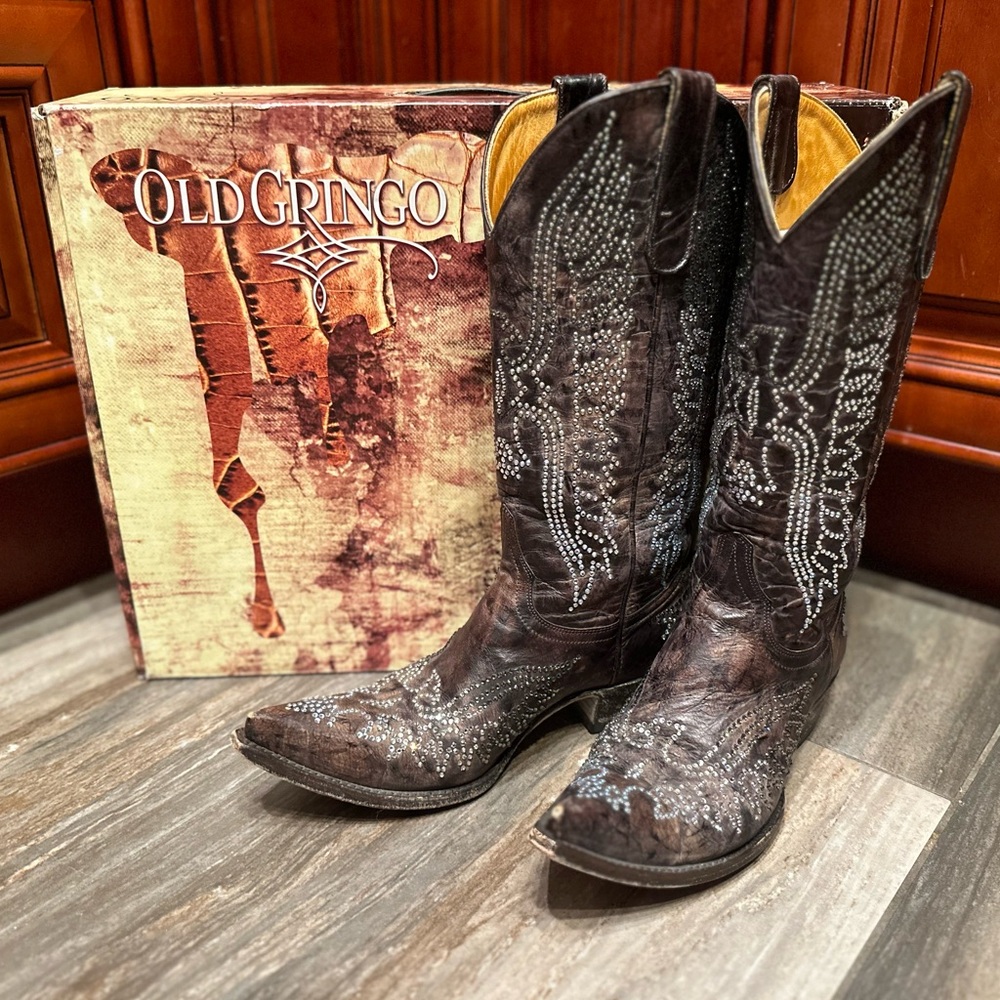 Old Gringo Eagle Crystal Swarovski Brown Cowboy Boots Size 7.5 Wedding Bling View 3